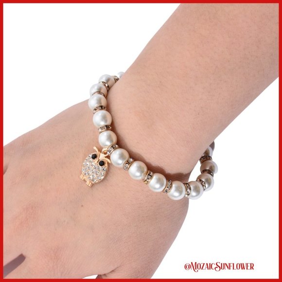 Mother of Pearl Crystal Owl Charm Bracelet - Picture 4 of 4
